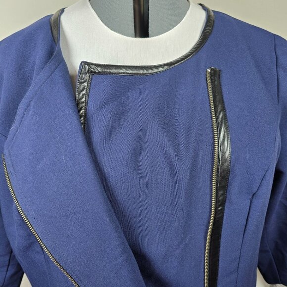 Eshakti Navy Double Breasted Jacket With Faux Leather Trim Size 28W (GUC) - Picture 5 of 11